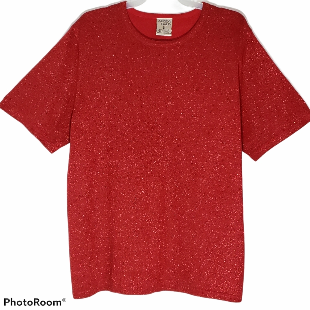 Alison Daley women's plus size 2X red sparkle front/back pullover sweater. 679